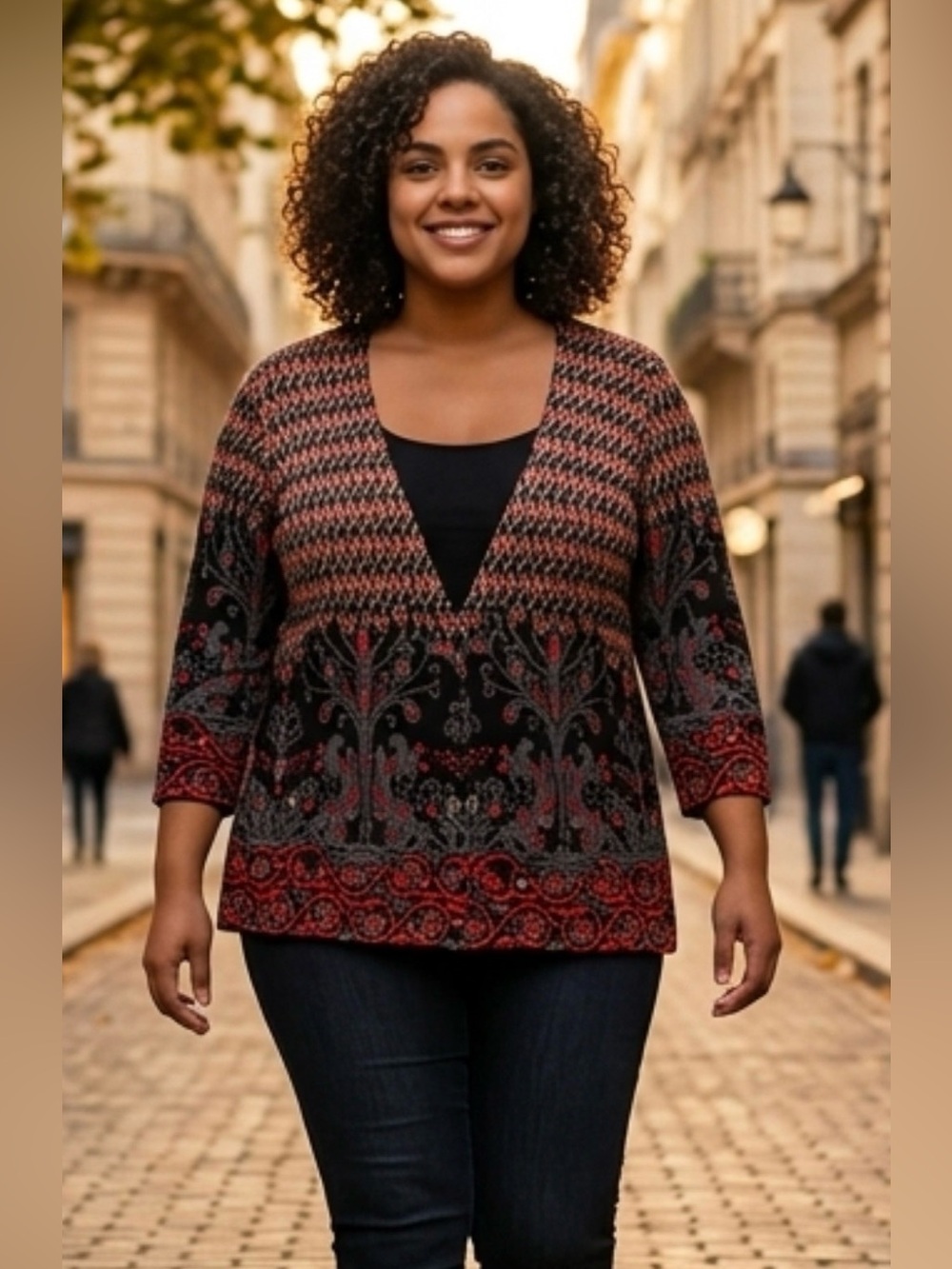 Sweaterworks Women’s 3/4 Sleeve Cardigan With Paisley & Botanical Print